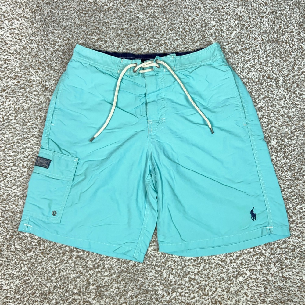 Polo Ralph Lauren Swim Trunks Mens Small Blue Cargo Mesh Lined Drawstring Pony